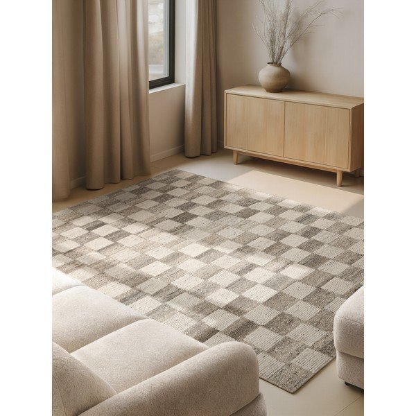 Tappeto color crema in lana tessuto a mano 200x300 cm Boho 1.0 Quadra – Vikosa-image-1