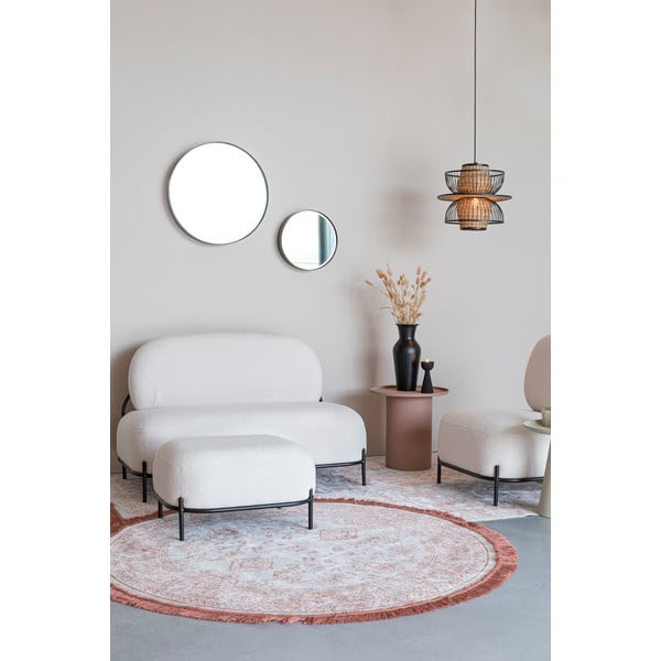 Poggiapiedi color crema con rivestimento in bouclé Hocker Polly – White Label-image-4