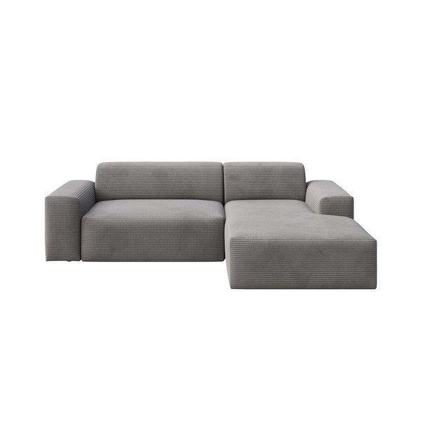 Divano angolare grigio (con penisola a destra e chaise lounge) rivestito in velluto a coste Villet – Rodier