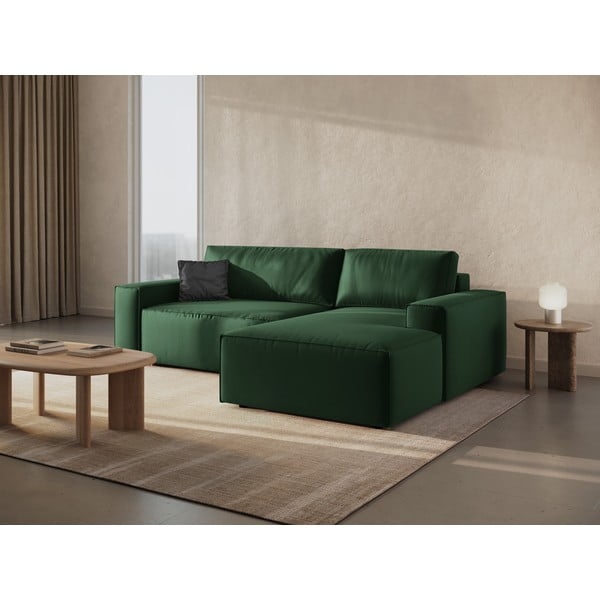 Divano angolare verde scuro allungabile/con contenitore (con penisola a destra/con chaise lounge) con rivestimento in velluto Jodie – Micadoni -image-1