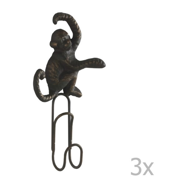 Set di 3 appendini da parete in metallo grigio scuro Monkey - Geese