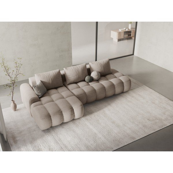 Divano angolare marrone chiaro allungabile/con contenitore (con penisola a sinistra/con chaise lounge) Linz – Cosmopolitan Design-image-1