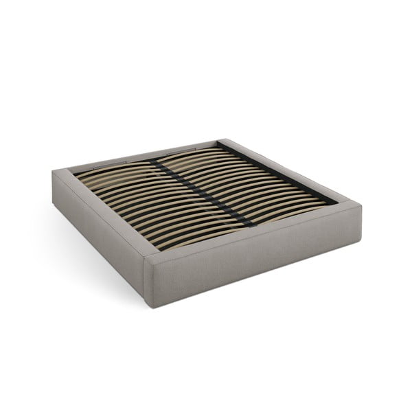 Letto matrimoniale imbottito grigio chiaro con contenitore con rete inclusa 200x200 cm Simon Olivia – Micadoni -image-3