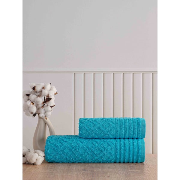 Set di asciugamani per viso e corpo tipo terry blu in cotone 2 pz Diamond – Mila Home-image-1