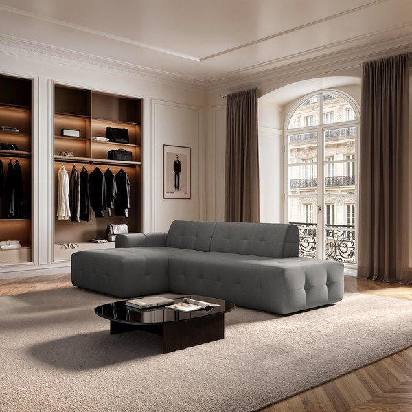 Divano angolare grigio (con penisola a sinistra e chaise lounge) rivestito in velluto Tuil – Rodier-image-1