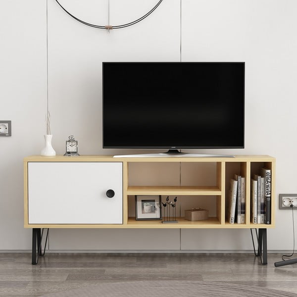 Tavolo TV in rovere bianco/naturale 120x52 cm Arven - Kalune Design-image-2