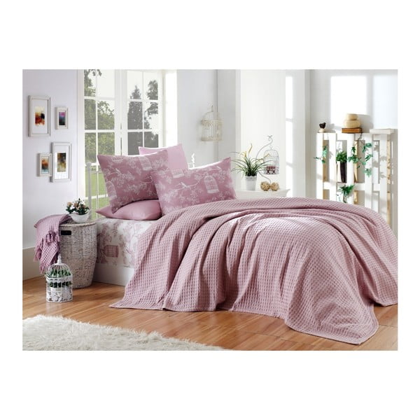 Set di lenzuola in cotone rosa scuro per letto singolo, 160 x 240 cm - Mijolnir