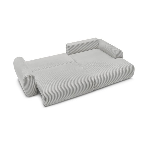 Divano angolare in grigio chiaro allungabile (con penisola a destra) con rivestimento in velluto a coste Lucien – Bobochic Paris-image-4