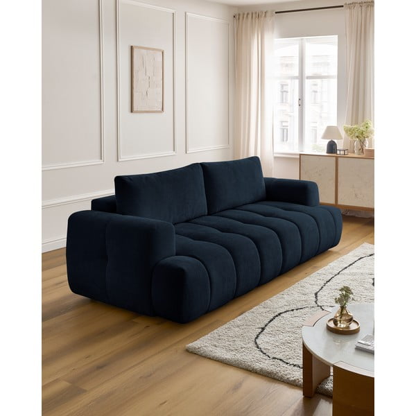 Divano blu scuro allungabile e con contenitore rivestito in ciniglia 251 cm Fuji – Bobochic Paris-image-1