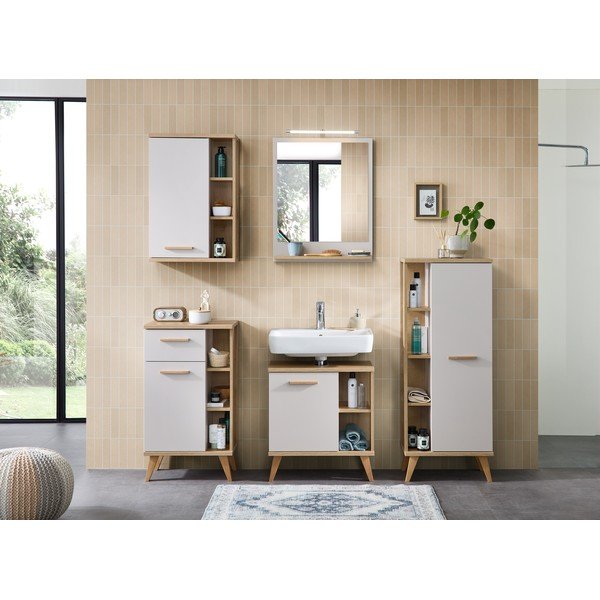 Mobile per bagno color crema con effetto rovere alto 50,5x128 cm Quickset 966 – Pelipal-image-4