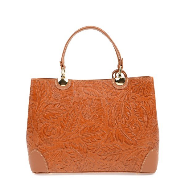 Borsa in pelle marrone cognac Floral - Carla Ferreri-image-1