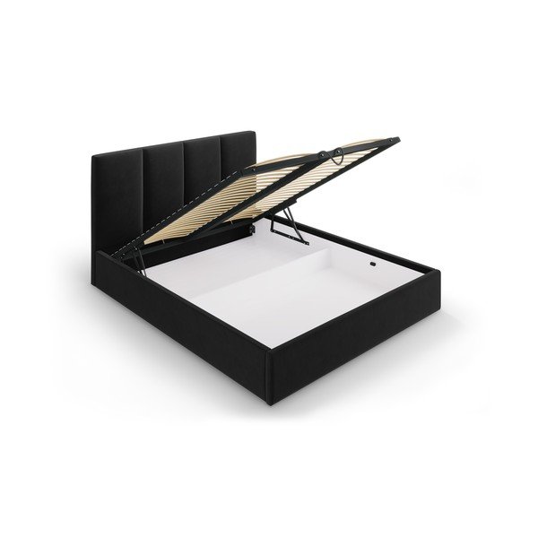 Letto matrimoniale in velluto nero, 140 x 200 cm Juniper - Mazzini Beds-image-2