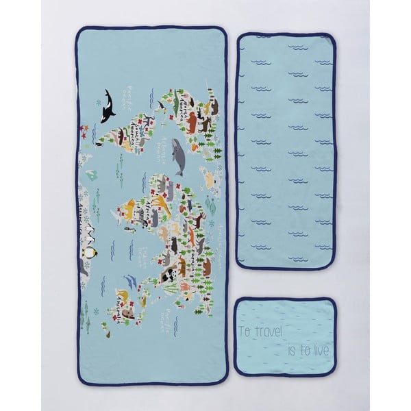 Set di asciugamani e teli da bagno in spugna blu 3 pezzi 130x60 cm Mapamundi Animals - Madre Selva-image-1