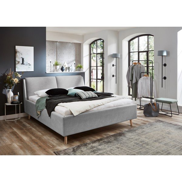 Letto matrimoniale imbottito grigio chiaro con contenitore con rete inclusa 160x200 cm Valetta – Meise Möbel-image-1