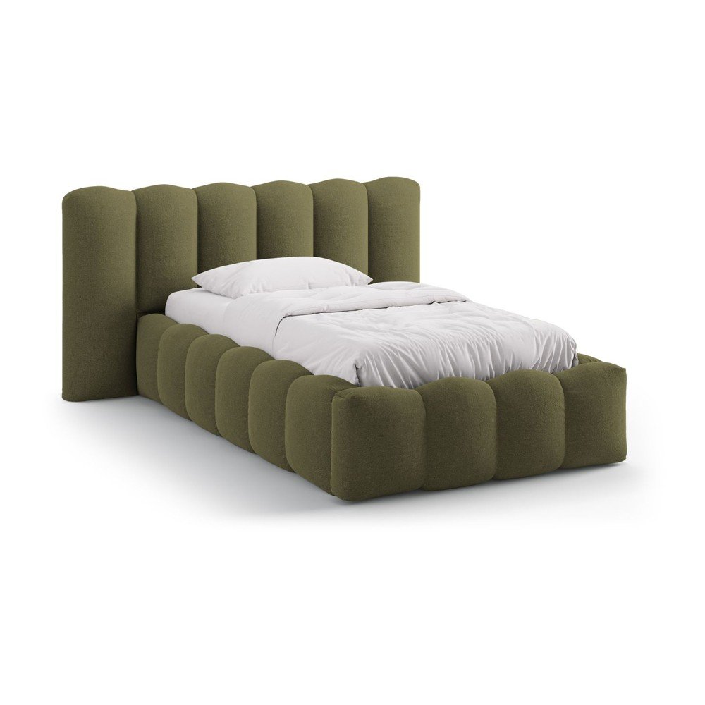 Letto singolo imbottito color kaki con contenitore con rete inclusa 90x200 cm Lupine – Micadoni  | Letti singoli