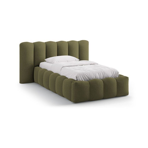 Letto singolo imbottito color kaki con contenitore con rete inclusa 90x200 cm Lupine – Micadoni 