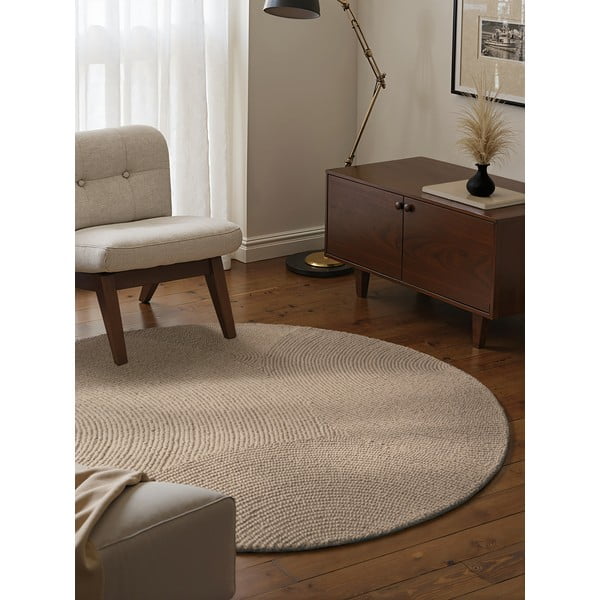 Tappeto rotondo beige in lana tessuto a mano ø 120 cm Eleni Light Beige – Hanse Home-image-1