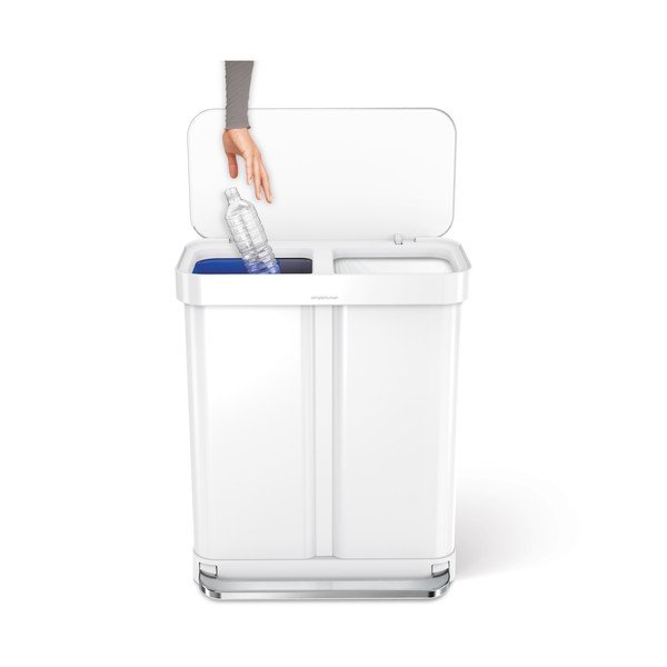Cestino per la spazzatura bianco in acciaio per raccolta differenziata/con pedale 34+24 l Dual – simplehuman-image-3
