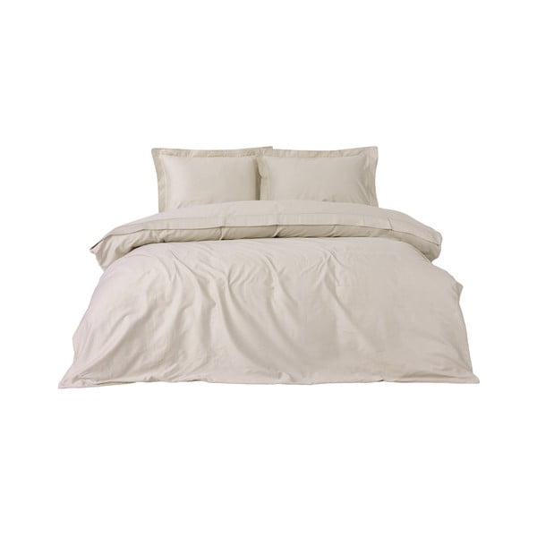 Set copripiumino e federa beige in raso di cotone per letto matrimoniale/per letto esteso 240x220 cm Elegant – Mijolnir