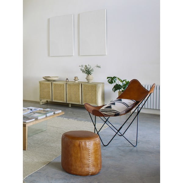 Pouf in pelle marrone cognac Cesia - Kave Home-image-4