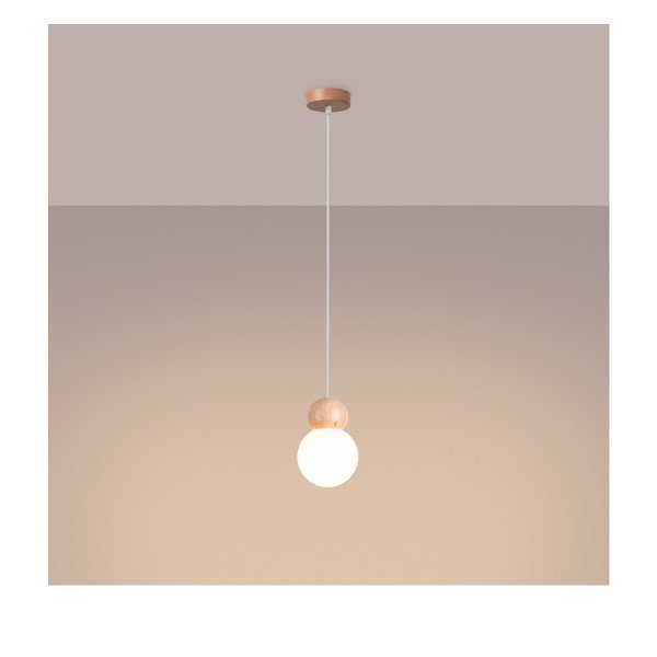 Lampadario bianco/di colore naturale in legno massiccio con paralume in vetro ø 11 cm Glim – Sollux-image-4