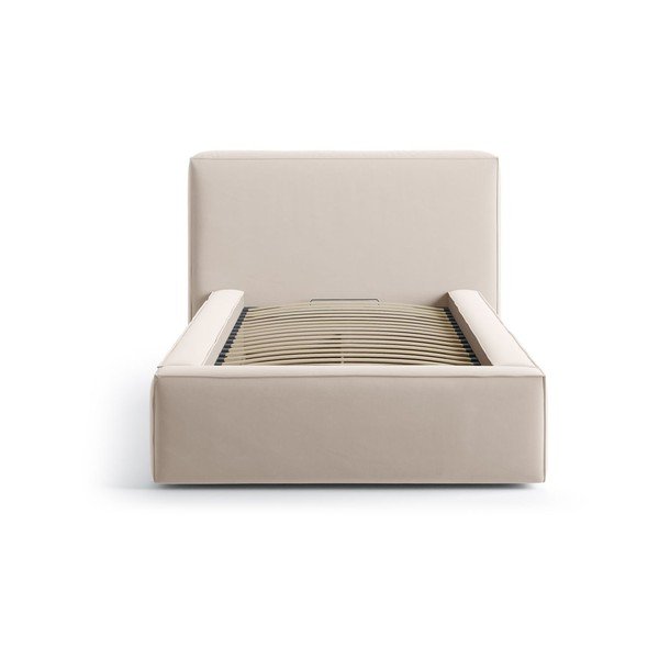 Letto singolo imbottito beige con contenitore con rete inclusa 90x200 cm Jodie – Micadoni -image-3