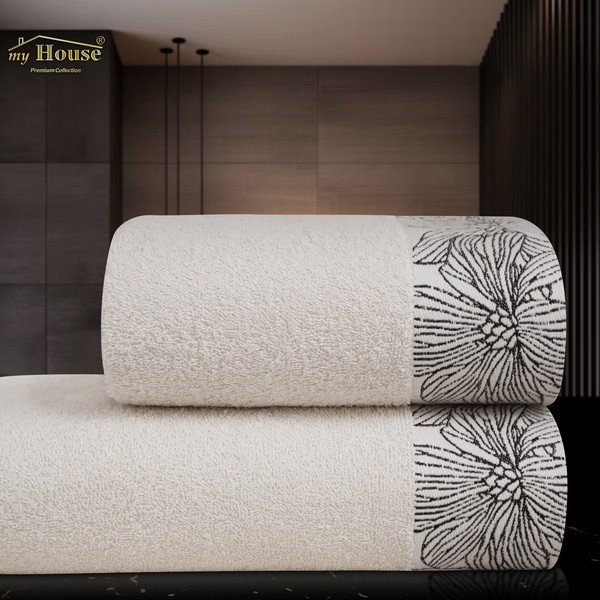 Asciugamano tipo terry avorio in cotone 70x140 cm Valencia – My House-image-1
