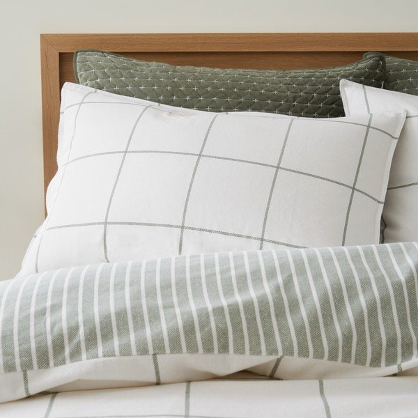 Set copripiumino e federa verde/color crema in flanella per letto singolo 135x200 cm Brushed Regal Check – Bianca-image-3