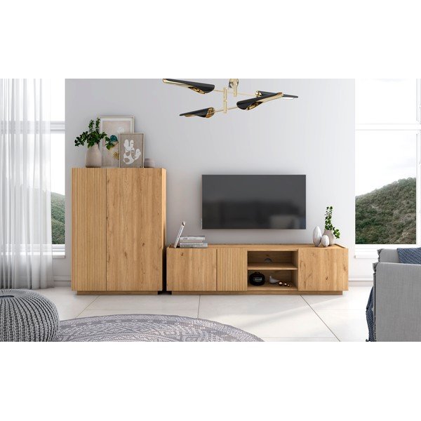 Tavolo TV in rovere colore naturale 180x48 cm Rayana - Marckeric-image-1