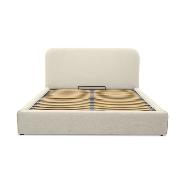 Letto matrimoniale imbottito color crema con contenitore con rete inclusa 140x190 cm Sea – Scandic-image-2