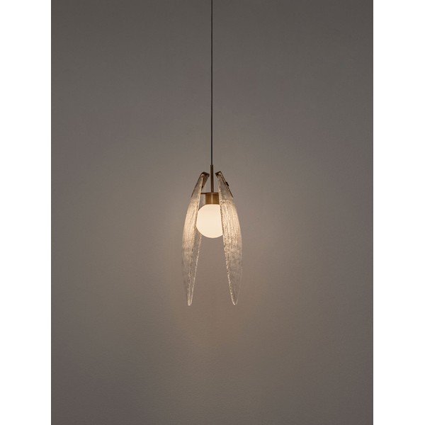 Lampadario LED color ottone in acciaio con paralume in vetro Shelina – Nova Luce-image-4