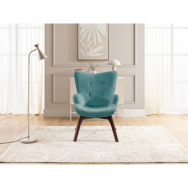 Poltrona turchese con rivestimento in velluto a coste Niko – Ropez-image-1