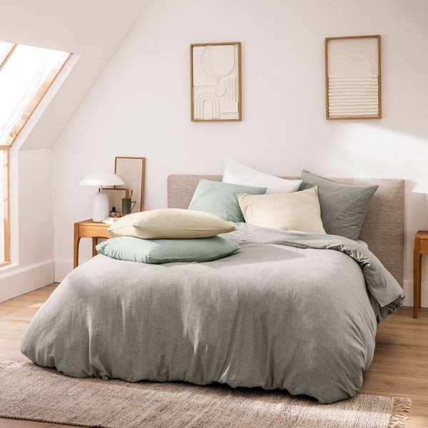 Set copripiumino e federa grigio in cotone per letto matrimoniale/per letto esteso 3 pezzi 240x220 cm Meline – douceur d'intérieur-image-3