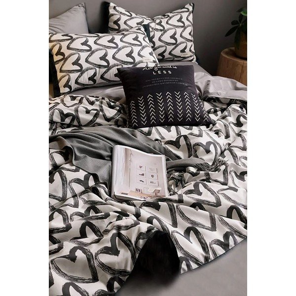 Biancheria da letto singola/estesa in cotone bianco e grigio con lenzuolo 160x220 cm - Mila Home-image-2