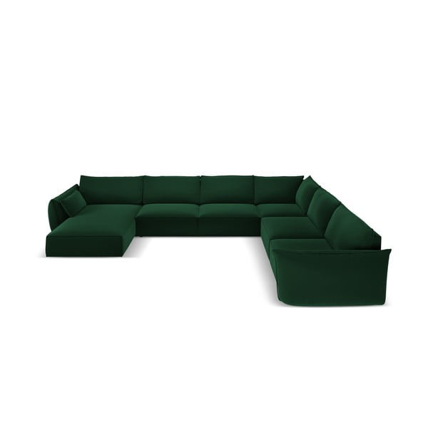 Divano angolare verde scuro (con penisola a destra/a U) con rivestimento in velluto Vanda – Mazzini Sofas
