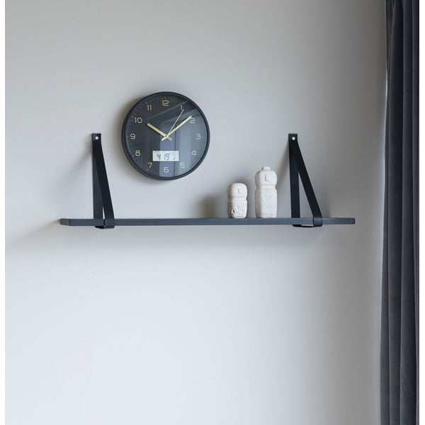 Scaffale in legno nero con maniglie in pelle , 80 x 20 cm Forno - House Nordic-image-1