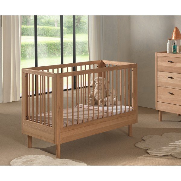 Lettino di colore naturale in rovere massiccio con altezza regolabile 60x120 cm Forrest – Vipack-image-1