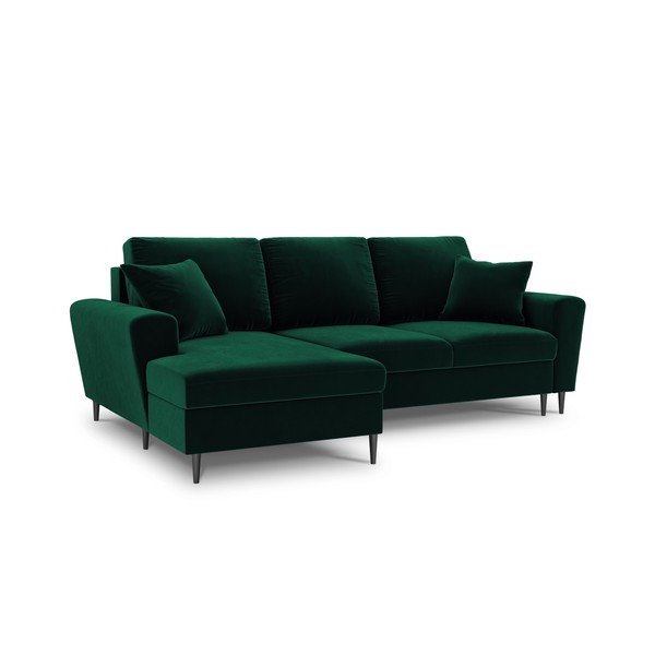Divano angolare verde allungabile e con contenitore (con penisola a sinistra/con chaise lounge) con rivestimento in velluto Kyoto – Cosmopolitan Design-image-1