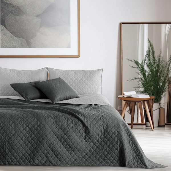Copriletto bifacciale grigio in microfibra Charcoal Silver, 170 x 270 cm Axel - DecoKing-image-1
