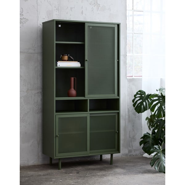 Armadietto verde scuro in metallo con porte scorrevoli 90x180x40 cm Veep – Unique Furniture-image-1