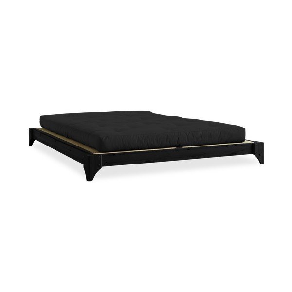 Letto matrimoniale in legno di pino con materasso e tatami Elan Double Latex Nero/Nero, 140 x 200 cm - Karup Design