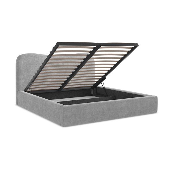 Letto matrimoniale imbottito grigio chiaro con contenitore con rete inclusa 160x200 cm Kahai – Makamii-image-3