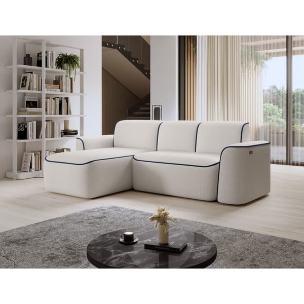 Divano angolare blu/color crema (con penisola a sinistra/con chaise lounge) e rivestimento in bouclé Ume – ELTAP-image-3