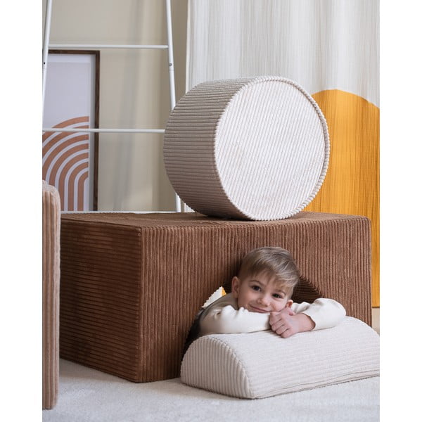 Pouf per bambini color crema con rivestimento in velluto a coste – Wigiwama-image-1