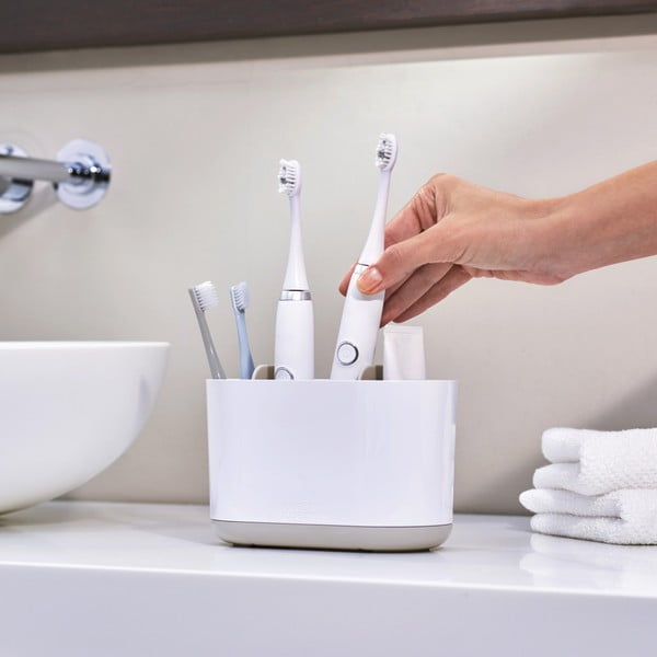 Bicchiere di plastica bianco per spazzolini da denti Duo - Joseph Joseph-image-1