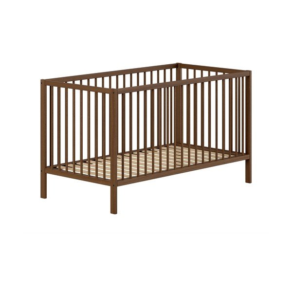 Lettino marrone in faggio massiccio con sponde rimovibili/con altezza regolabile 70x140 cm Dino – Vipack