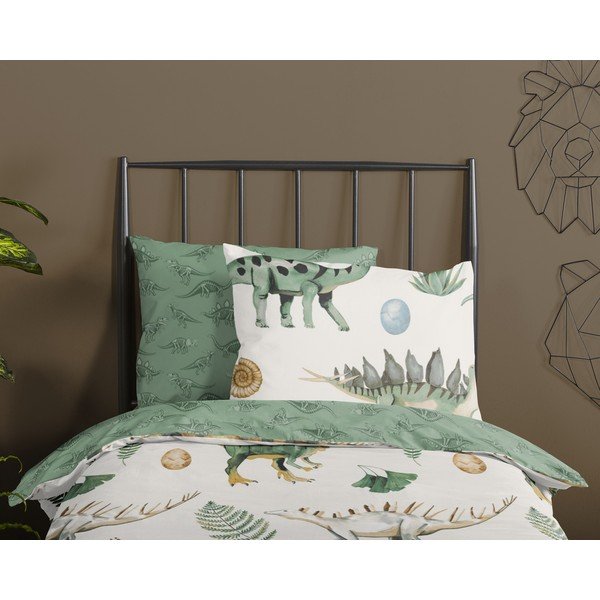 Set copripiumino e federa da bambini verde/beige in cotone per letto singolo 140x200 cm Gabi – Good Morning-image-2