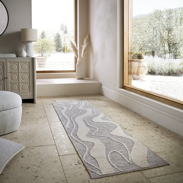 Passatoia grigia lavabile 60x223 cm Calder – Flair Rugs-image-1
