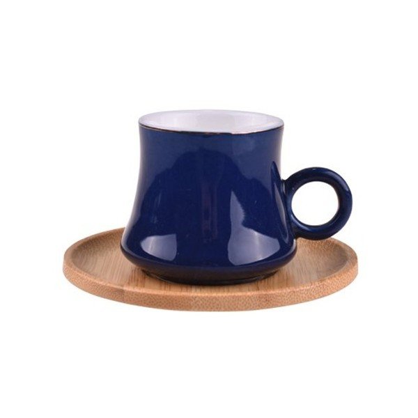 Sada 6 modrých porcelánových hrnků s bambusovými podtácky Bambum Harem-image-1