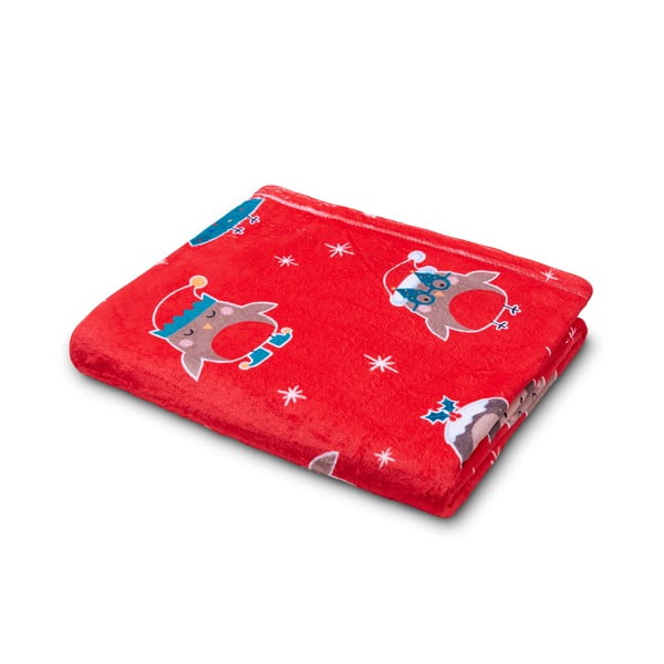 Coperta rossa con motivo natalizio in micropile 130x170 cm Party Robins - Catherine Lansfield-image-2